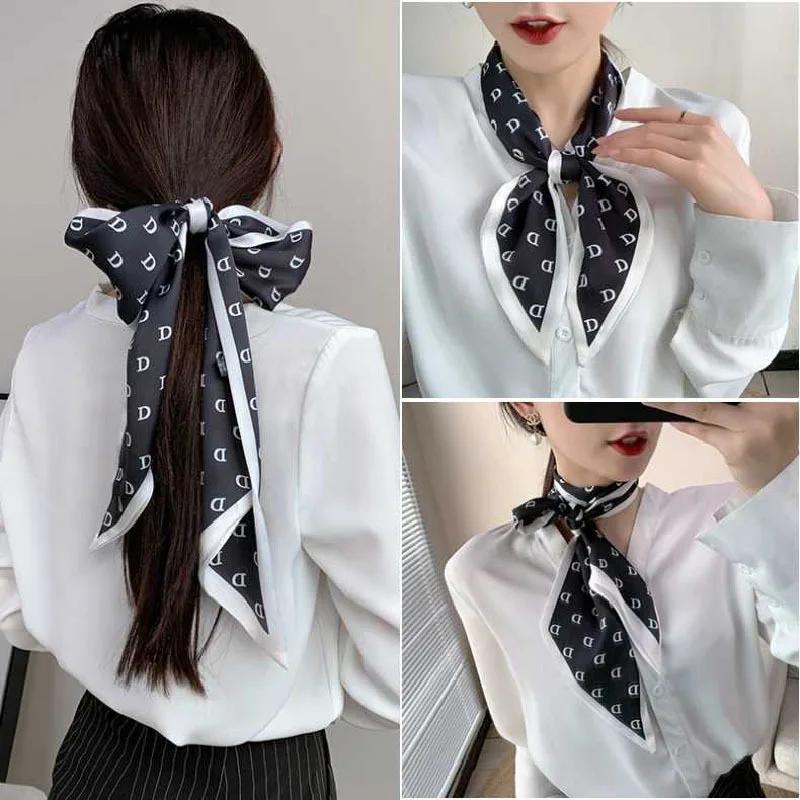 Lenço Longo Fino Fitas de Cabelo Cachecol Moda Feminina Faixas de Cabelo Cachecóis de Pescoço Faixa de Cabelo Estampada Cachecóis de Bolsa Fofos Feminino 13x150cm
