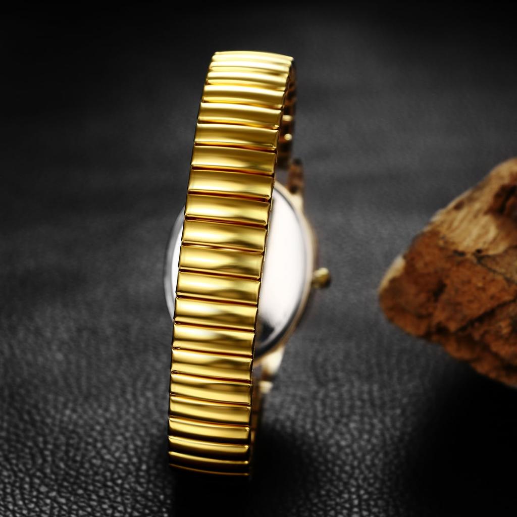 Women's Gold Watch with Accordion Strap, Waterproof: Stylish Analog Display, One Size Fits Most, Stainless Steel Strap, Quartz Watch, Fashion