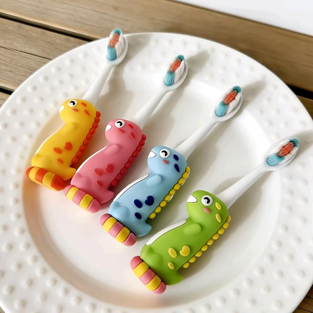 Spazzolino da denti in nylon con setole morbide, design simpatico con dinosauro, cura delicata delle gengive, impugnatura facile, regalo ideale per bambini e adulti