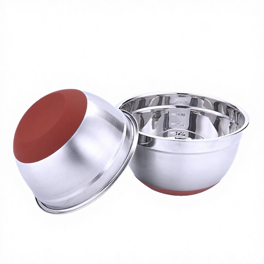 Kitchen Multi Functional 24cm Stainless Steel Salad Bowls Non-slip Silicone Bottom Mixing Bowls 18*7.5*9.5cm красный