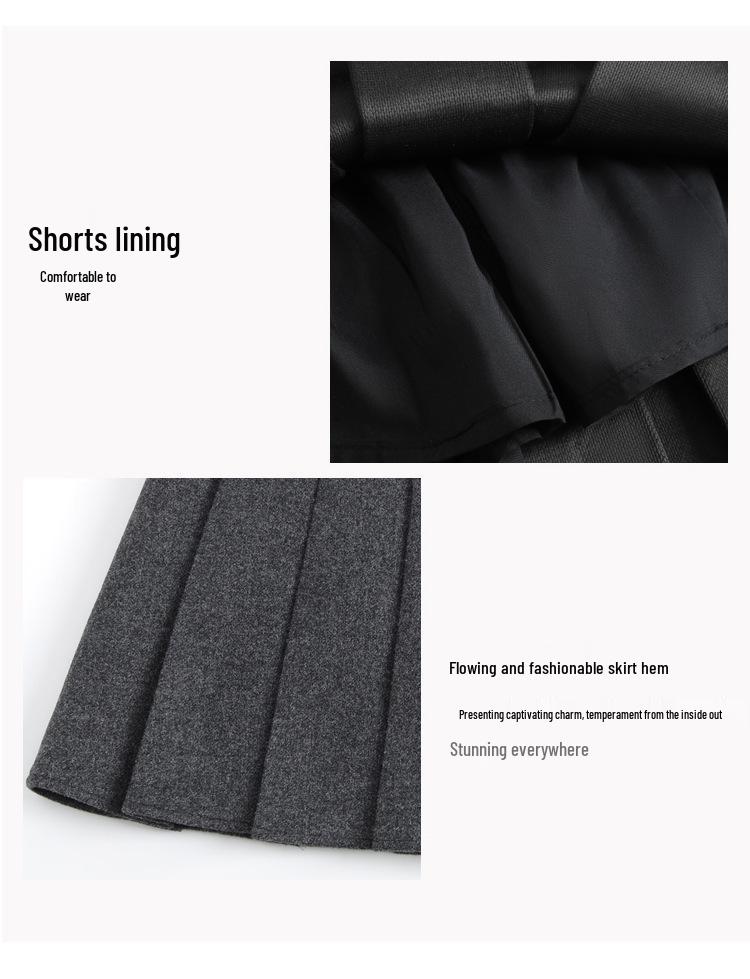 Women's 2025 Autumn/Winter High-Waisted Pleated Wool A-line Mini Skirt