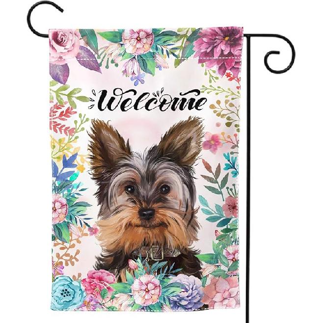 

Осінній садовий прапор Йоркширського тер єра 12x18 Двосторонній, Вітаємо цуценя йорка Осіннє гарбузове листя Свято врожаю Декоративні вертикальні мішковинні прапори для подвір я Yorkshire2