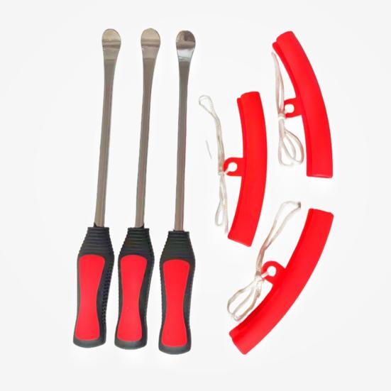 Car Tire Removal Tool Carbon Steel Spoons Set, Tools Include 3 Pieces Spoons, 2 Rim Industrial Grade Pry Protector, 1 Piece Wrench, 6 Valve