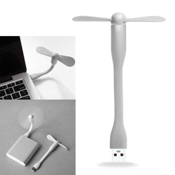 Ventilateur USB - Portable - Blanc - Silencieux 25 dB - Pales en silicone - 14 cm de long