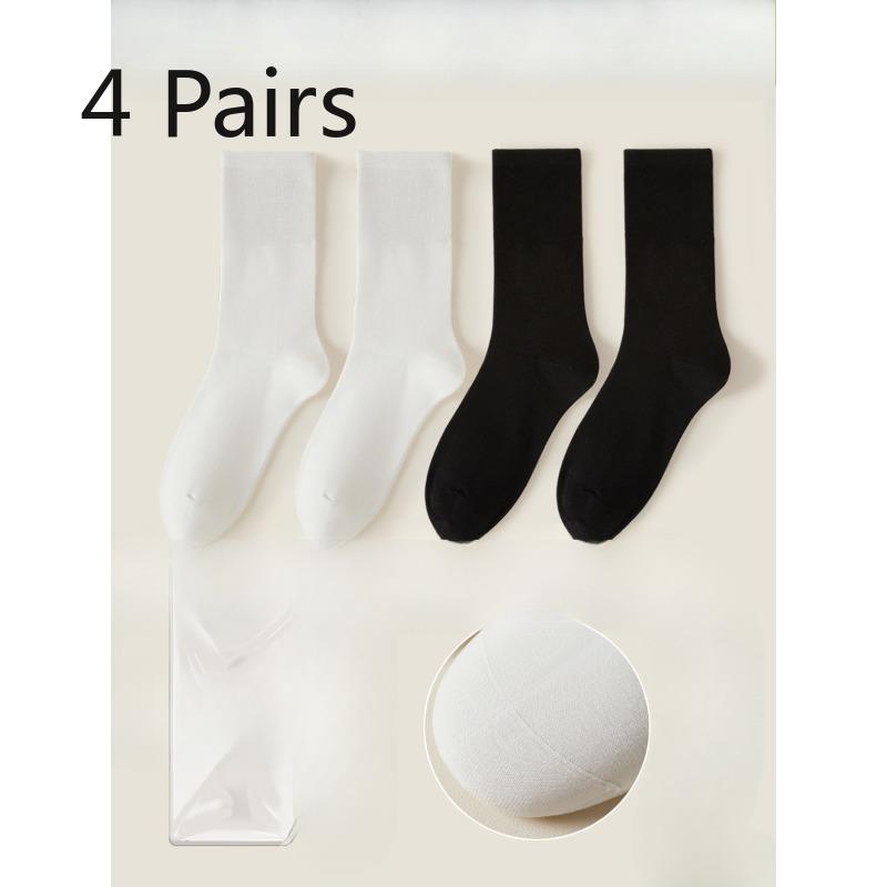 

4 Pairs of Female Summer Thin Baitar Pure Color Boneless Anti Pilling Breathable Sweat-absorbing Month Son Tube Pile Cotton Socks 4 Pairs