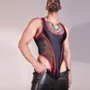 Sexy Men Smooth Shiny Bodysuit Open Crotch Elastic Leotard Patchwork Shaping Vest Sheer See Through Home Wear Tank Top
