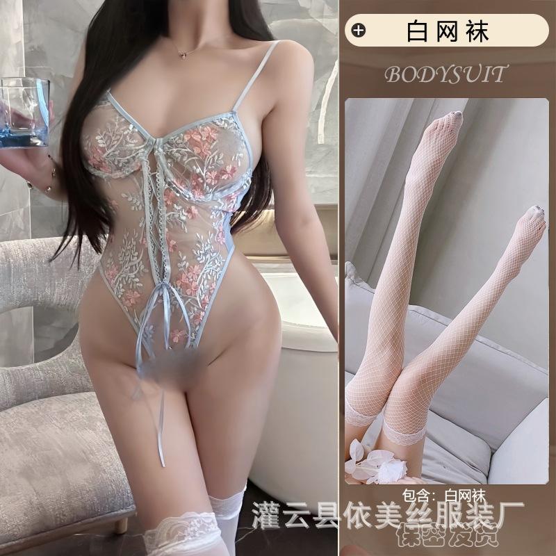 Manwant floral French mesh embroidered onesie white and tender erotic underwear women's pure desire set 9265