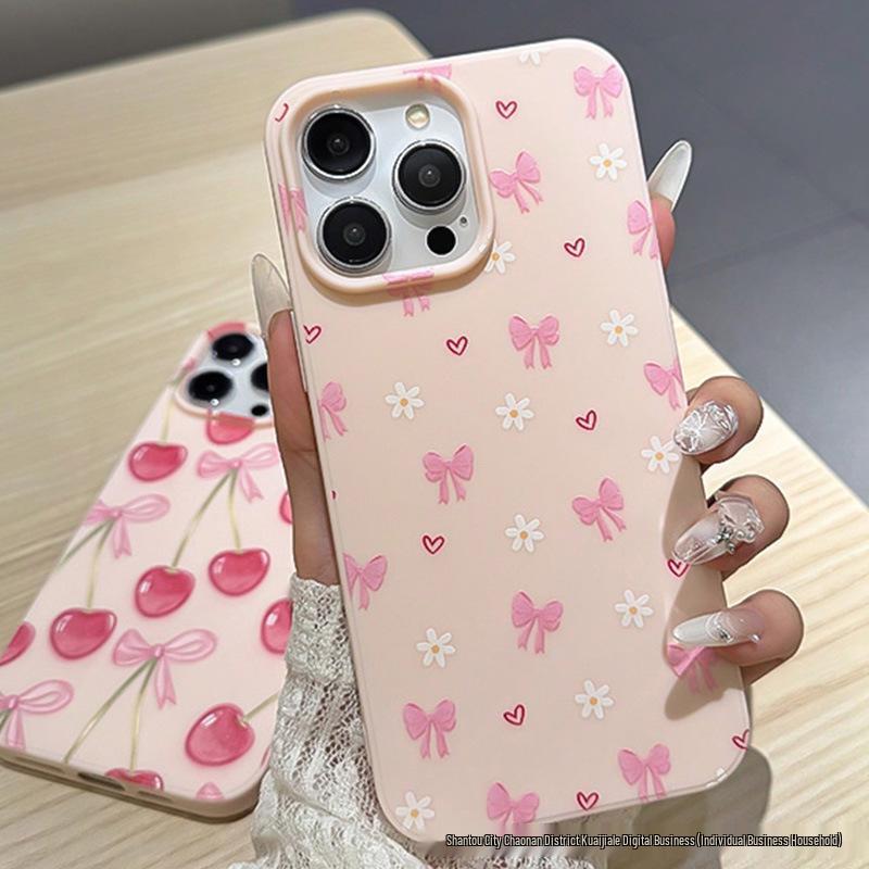 

Pink Bow Cherry Full-Screen Phone Case for iPhone 11/12/13/14/15/16/17 PROMAX iPhone 13 ProMax
