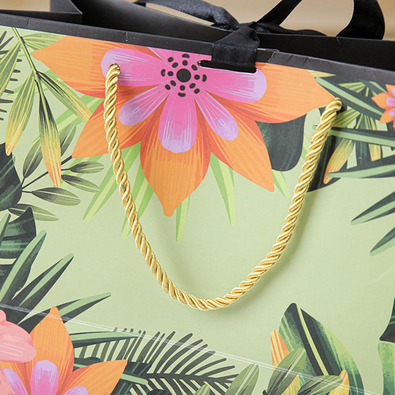 WTEMPO Elegant Floral Gift Handbags with Ribbon Bow Paper Bags with Handles for Flowers Dolls Gifts Simple Shopping Bags Universal Packaging Bags
