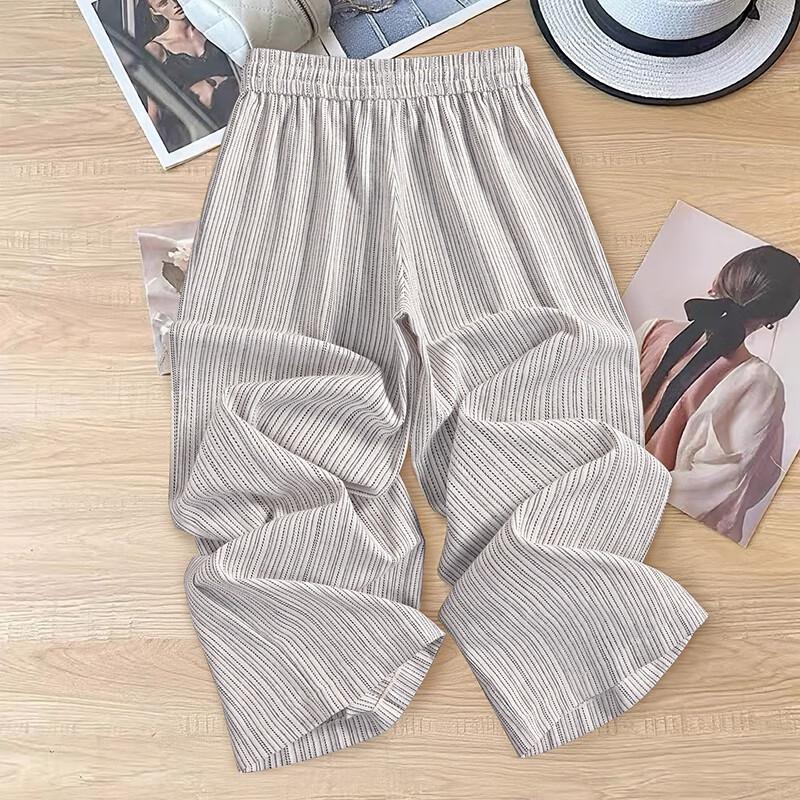 Women's Linen Blend Striped Drawstring Wide Leg Pants