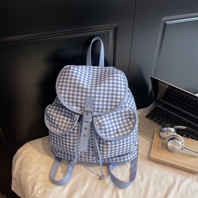 2025 Summer New Fashion Korean Niche Plaid Backpack Large Capacity College Pocket Japanese Backpack Women