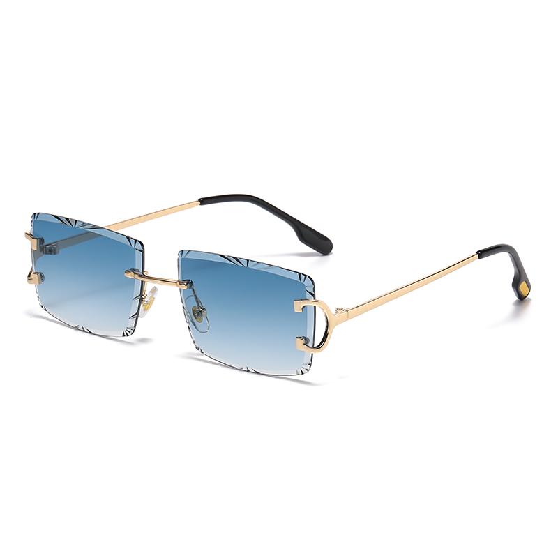 Neue Luxus-Hochwertige 2025 Rahmenlose Cut Farbige Gläser UV400 Sonnenbrille Modische Quadratische Metallbügel Brillen für Damen und Herren