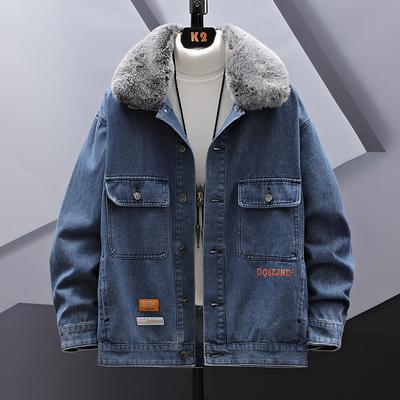 Fleece spijkerjack voor heren, plus maat 8xl, retro los spijkerjack