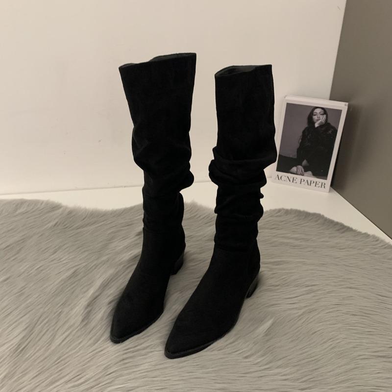 High Heel Pointed Skinny Suede Western Cowboy Boots Women's Boots New Autumn and Winter Pile Long Knight Boots
