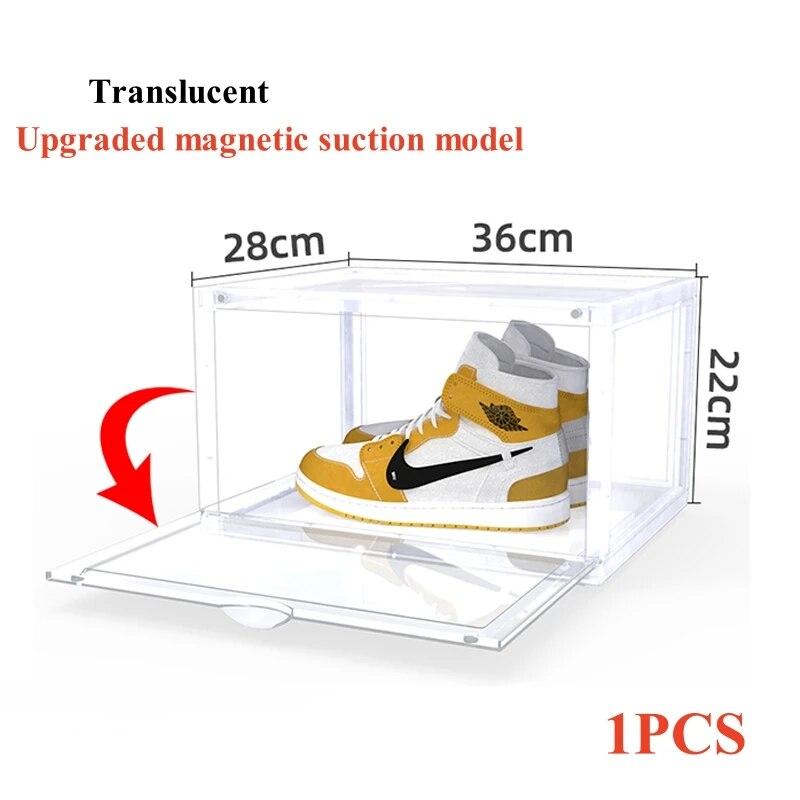 

Коробки для обуви Прозрачные пластиковые штабелируемые акриловые коробки для хранения обуви с магнитной дверью для кроссовок Профессиональный витринный кейс для обуви