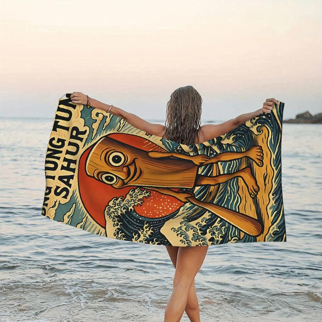 Tungtungtung Sahur Summer Beach Towel, Italian Funny Meme Quick Dry Soft Absorbent for Camping Pool Travel Essentials Gift