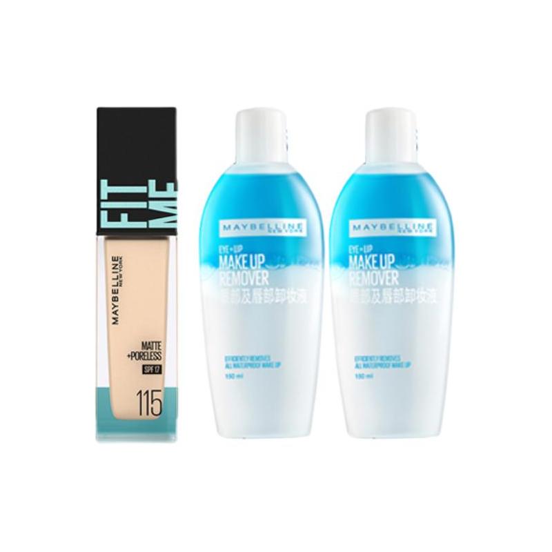 Maybelline FitmePRO + , oil Liquid foundation eye and lip makeup remover combination - foundation matte 115 eye and lip makeup remover 150ml2