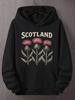 Plus Size Scotland Thistle Hoodie - Casual Black Pullover with Pink & Golden Geometric Design