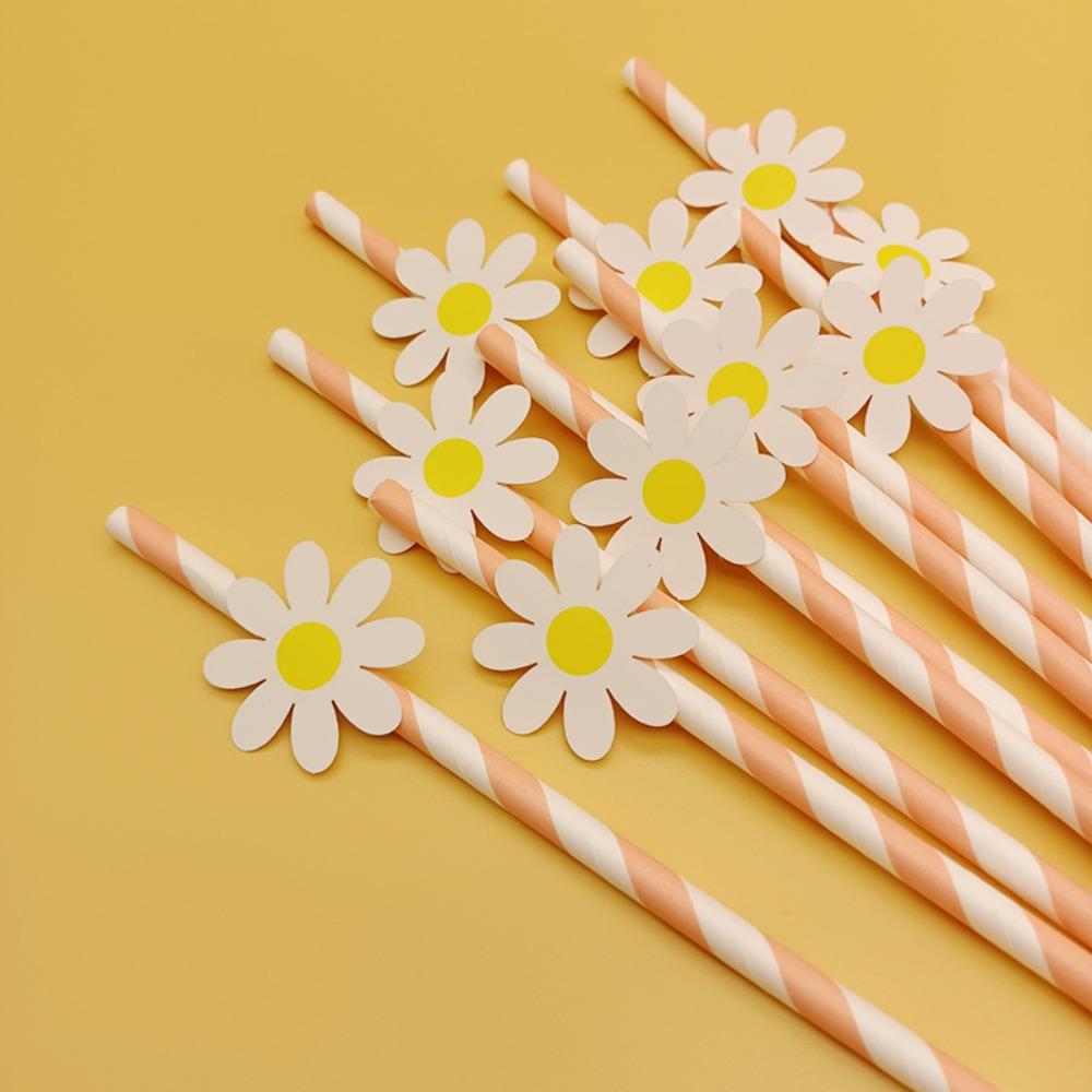 20pcs Eco Friendly Disposable Straws Paper Drinking Straw Party Supplies Daisy Straws  Wedding