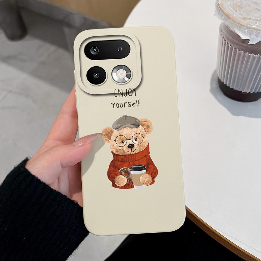 For OPPO Realme 16 15 14 Pro Plus C85 Pro OPPO Reno 15 Pro AX7 A77 A91 A95 A96 Phone Case Lovely Bear Soft Liquid Silicone Lightweight Anti Drop Shell