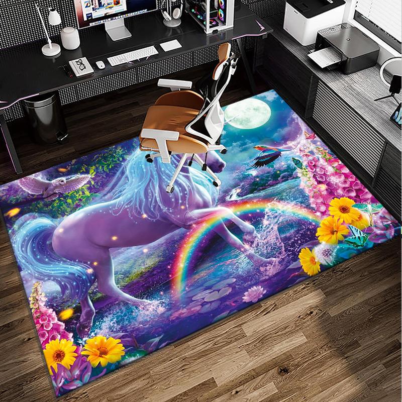 Magical Unicorn Garden Office Rug Chair Mat, Entryway Carpet, Suitable for Front Door, Bedroom, Living Room, Desk, Holiday Gift