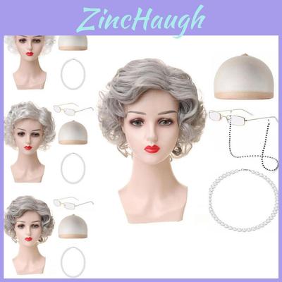 Elegant Short Wavy Costume Wig For Halloween Featuring Deep Gray Silver White Colors
