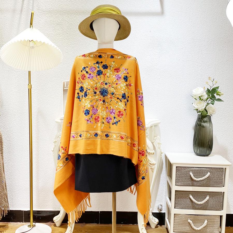 Ethnic style embroidered cape, shawl, and scarf for women, embroidered for warmth, suitable for travel in Lijiang, Qinghai Lake, and Tibet