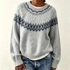 Womens Oversized Crewneck Knit Sweater With Fair Isle Colorblock Soft Acrylic Blend Loose Fit Winter