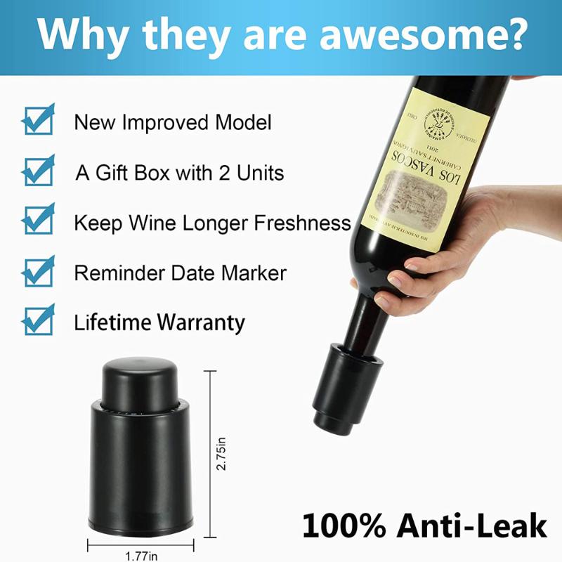 Wine Stopper Vacuum Sealed Storage 2 Piece Push Button Design Leak Proof for Kitchen Home Bar Accessories