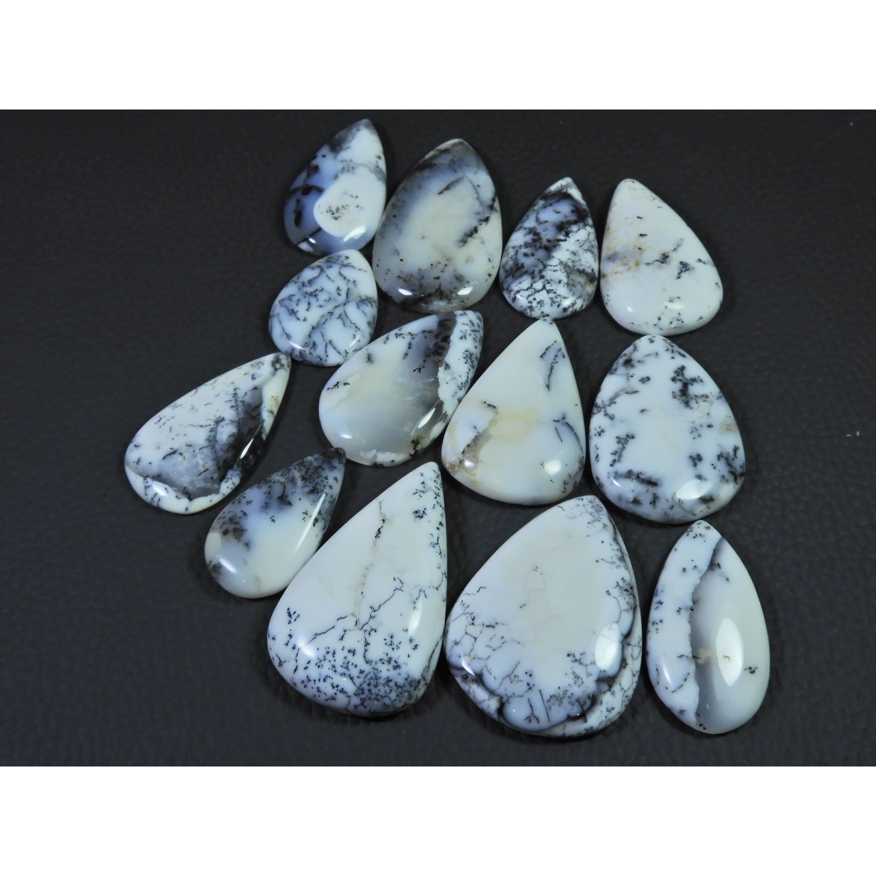

13Pcs Natural Dendrite Opal Pear Shape Cabochon Loose Gemstone Lot 324cts. C-579