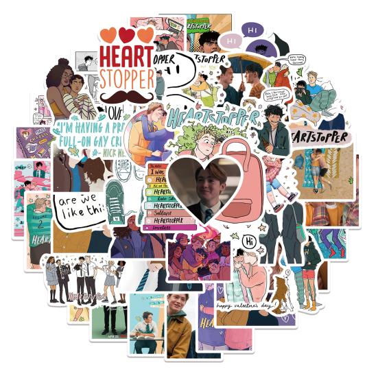 50 Stück Graffiti-Aufkleber Mehrzweck Dekorativ Wasserdicht Heartstopper Aufkleber Gepäck Laptop Aufkleber für Skateboard