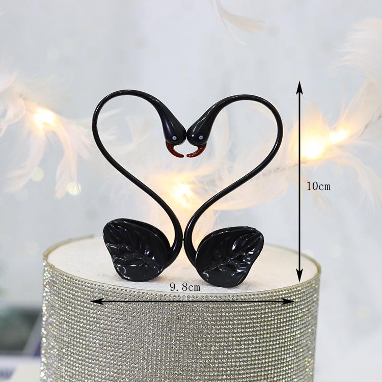 Swan Cake Topper - Romantic Black & White Love Couple for Valentine s Day