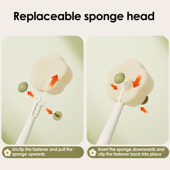 Cleaning Brush Soft Flower-shaped Sponge Head Long Handle Cup Brush Suction Base Bottles Water Cups Cleaning Scrubber