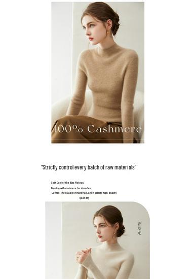 Kangsai Ni Women's Pure Cashmere Sweater - Half-High Neck, Solid Color, Slim Fit, Autumn/Winter Knit Base Layer.