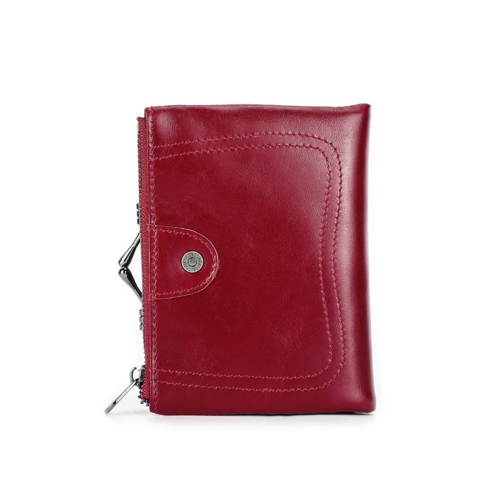 CONTACTS Cartera de Cuero Genuino para Mujer con Cierre de Beso Billetera Pequeña de Metal para Monedas Cierre de Broche y Cremallera Bolsillo para Monedas Portatarjetas de Crédito RFID Mini Cartera