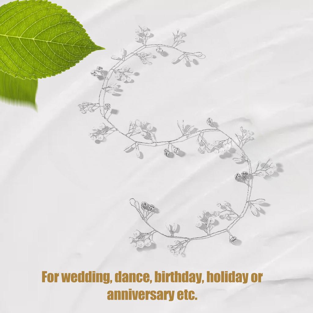 Bridal Pearl Headpiece Soft Chain Pearl Decoration Headdress Wedding Hair Accessories 50cm Silver