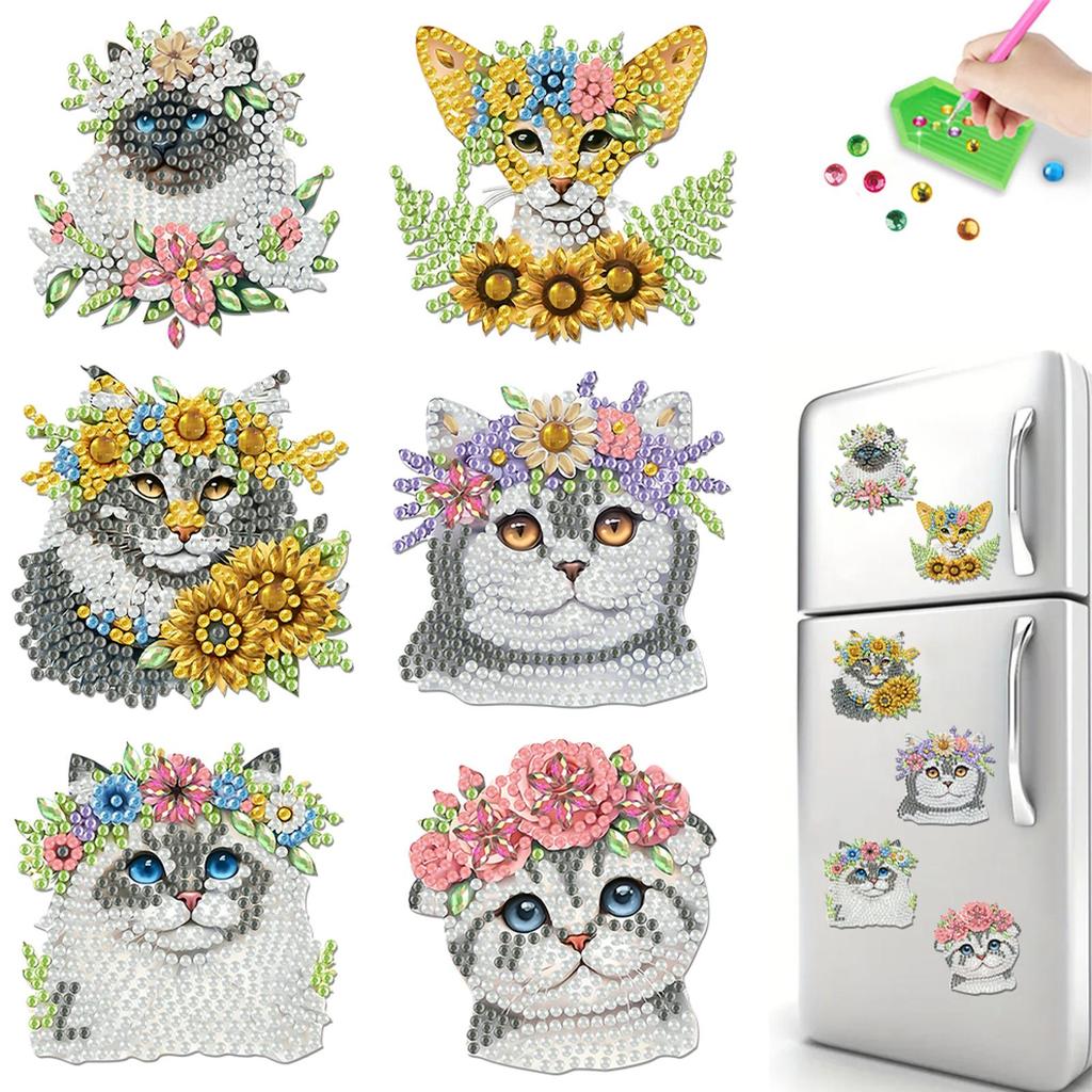 6 Pcs Animal Cake DIY Diamond Painting Magnet Refrigerator Diamond Art Magnets Decals for Fridge Whiteboards Car Mailbox Decor