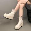 Fashion Women's Platform Ankle Boots Round Head Female Autumn Gothic High Heels Women's Short Boots Wedges Side Zipper Botines De Mujer