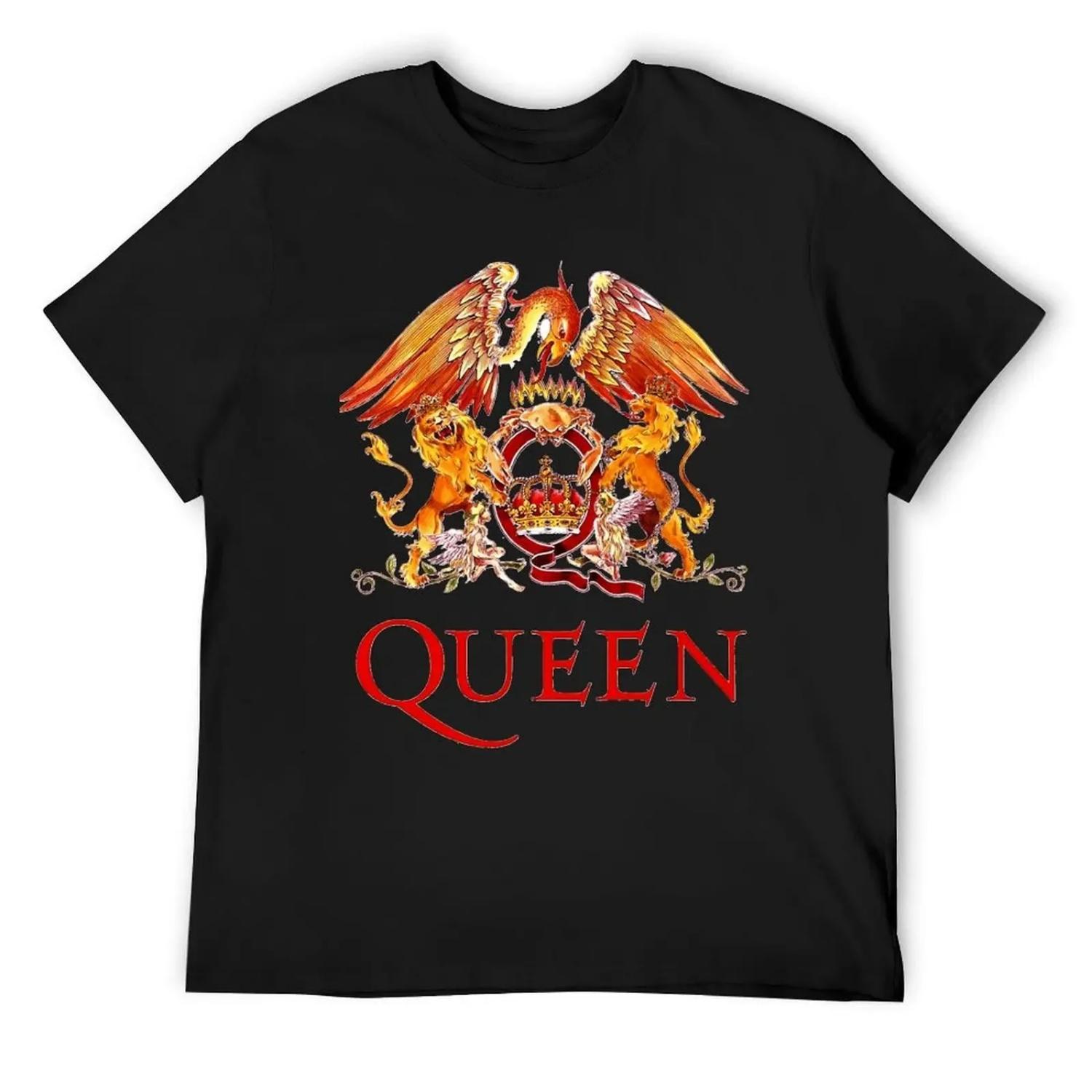 

эмблема фредди и queen из двух львов Футболка Смешная футболка смешные костюмы графика роскошный дизайнер мужские однотонные футболки S чёрный