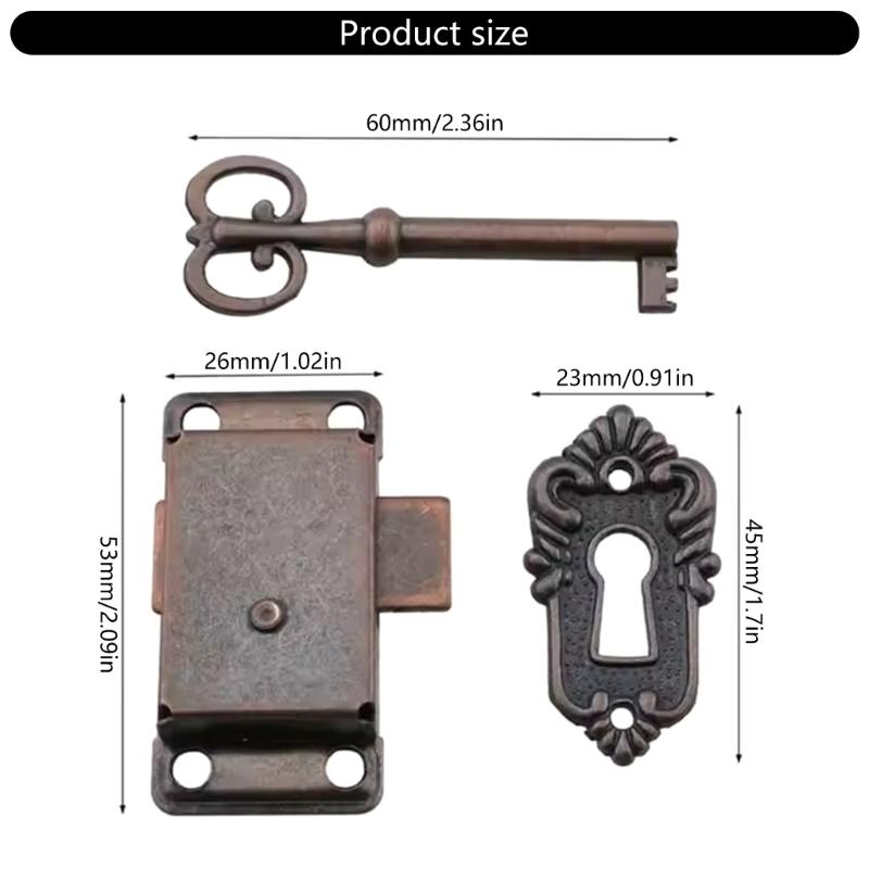 2Pieces Antique Bronze Cabinet Lock With Skeletons Key Accessory Portable for Vintage Styles Home Decoration Use