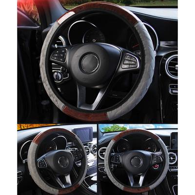 PU Leather Steering Covers Wooden Pattern Car Steering Wheel Cover Universal