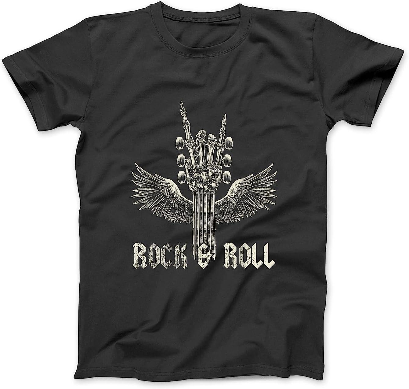 Rock On Guitar Neck - Rock & Roll Skeleton Hand Concert Band T-Shirt Sweatshirt Hoodie Tanktop for Men Women Kids Black S