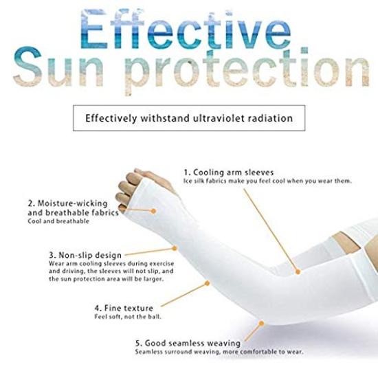 KD Arm Sleeve Cooling or Warmer Sleeves UV Protection for Men Women Kids Sunblock Thumb Hole Fishing Running Golf Cycling Tattoo Cover Arm (White)