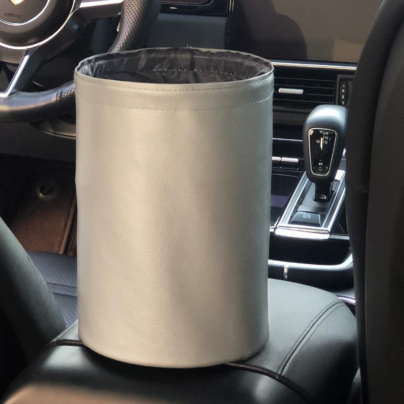 Foldable Waterproof Leather Trash Can: Compact, Hanging, Multi-functional Storage Bucket.