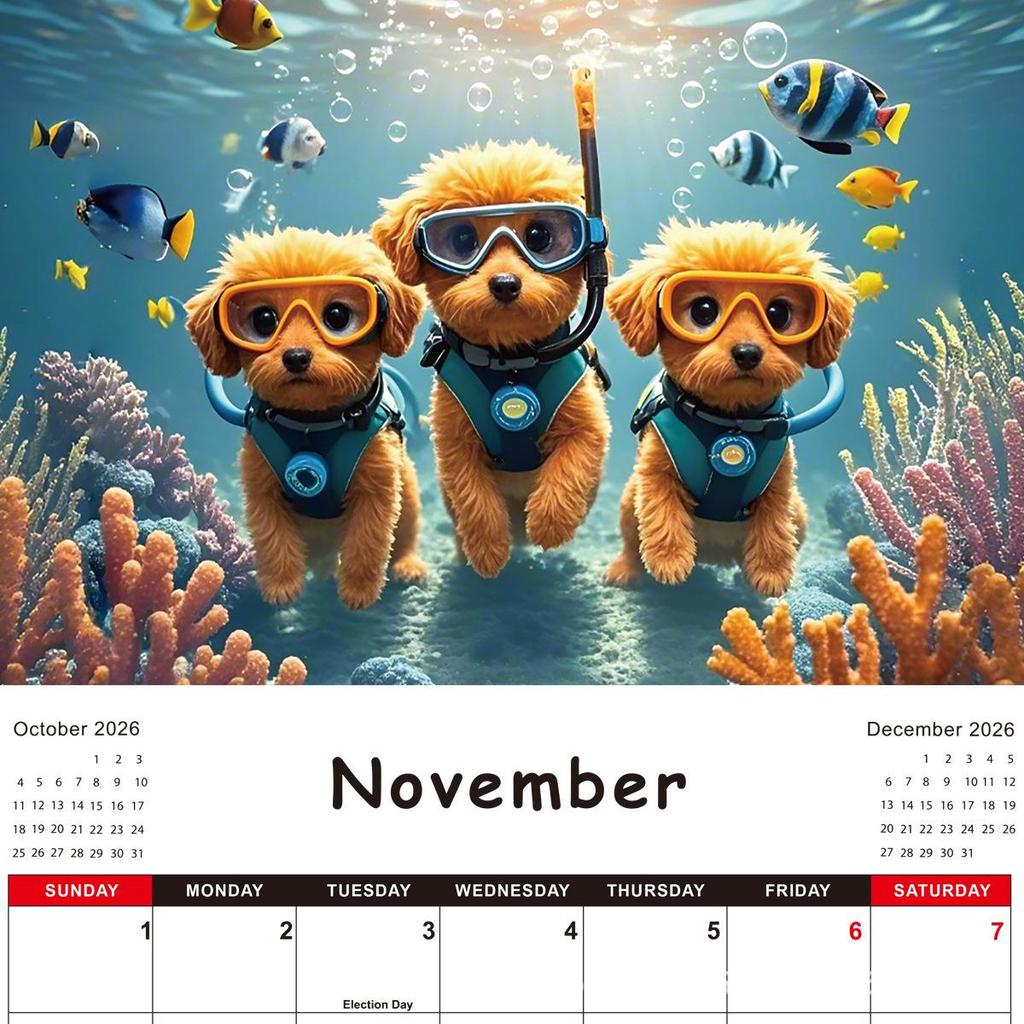 2026 Dog Calendar: 12-Month Cross-Border English Wall Calendar Collection