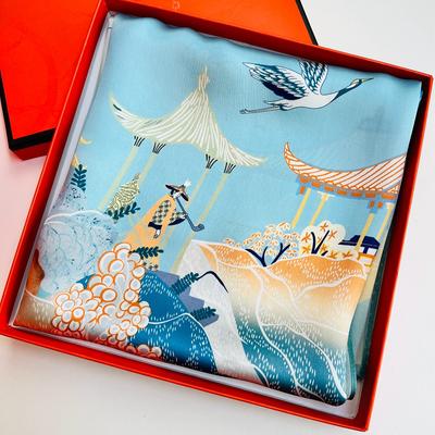 Versatile Light Blue Silk Silk Scarf Women'S 100% Mulberry Silk Square Scarf Spring And Autumn Foreign Style Small Scarf With Shirt