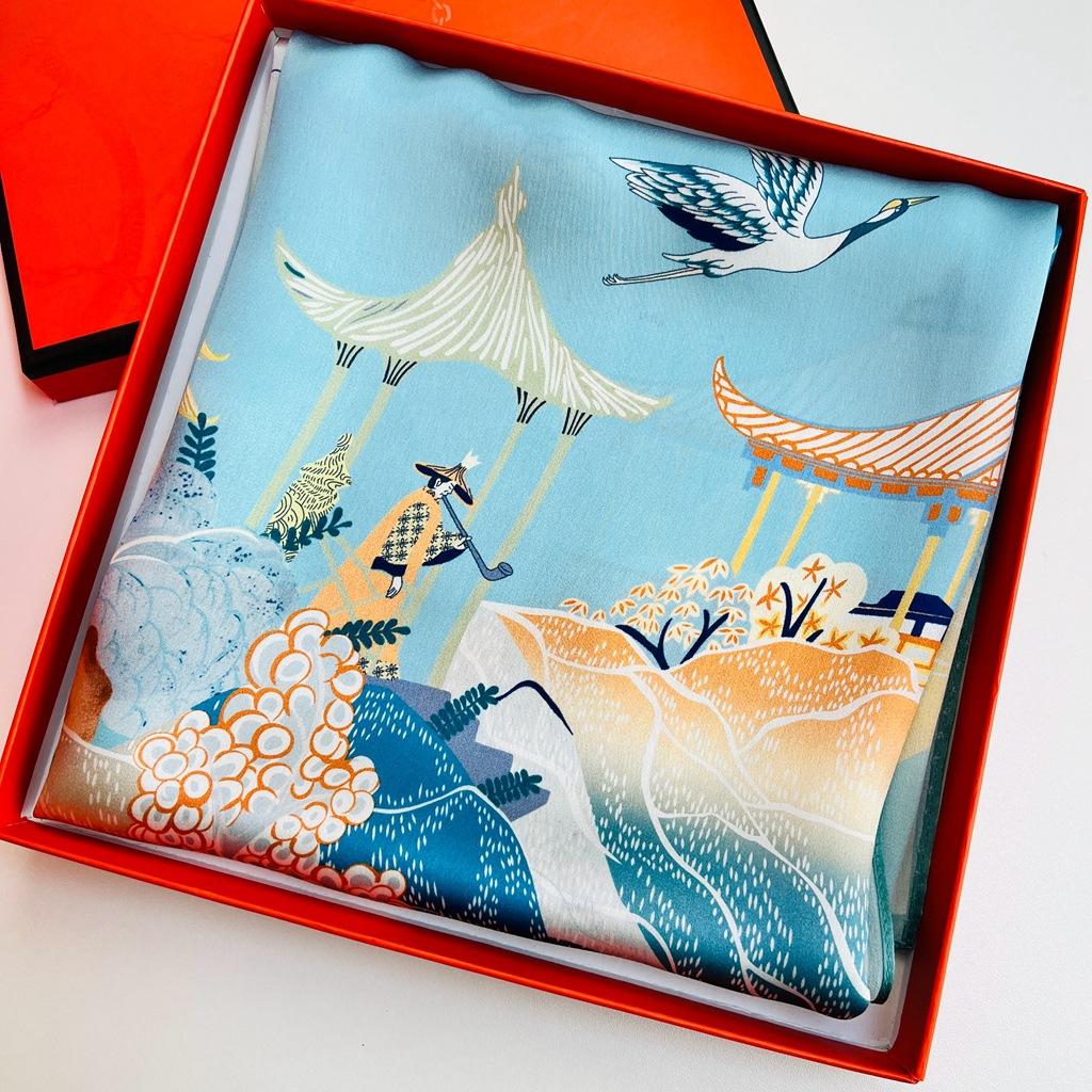 Versatile Light Blue Silk Silk Scarf Women'S 100% Mulberry Silk Square Scarf Spring And Autumn Foreign Style Small Scarf With Shirt