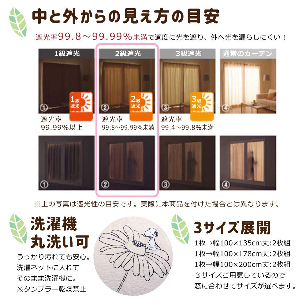 Peanuts Snoopy Nivå 2 Mörkläggningsset med Blomma 100 x Värmeskyddande Gardiner, 2, Design, 135cm, KO-1