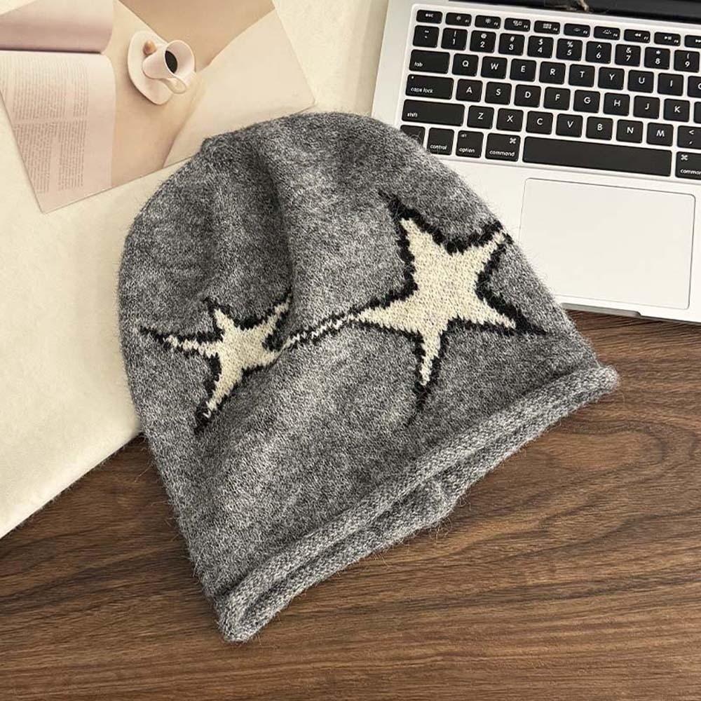 Hip-hop Star Knitted Hat Streetwear Brimless Beanie Cap Versatile Jacquard Woolen Hat  Autumn