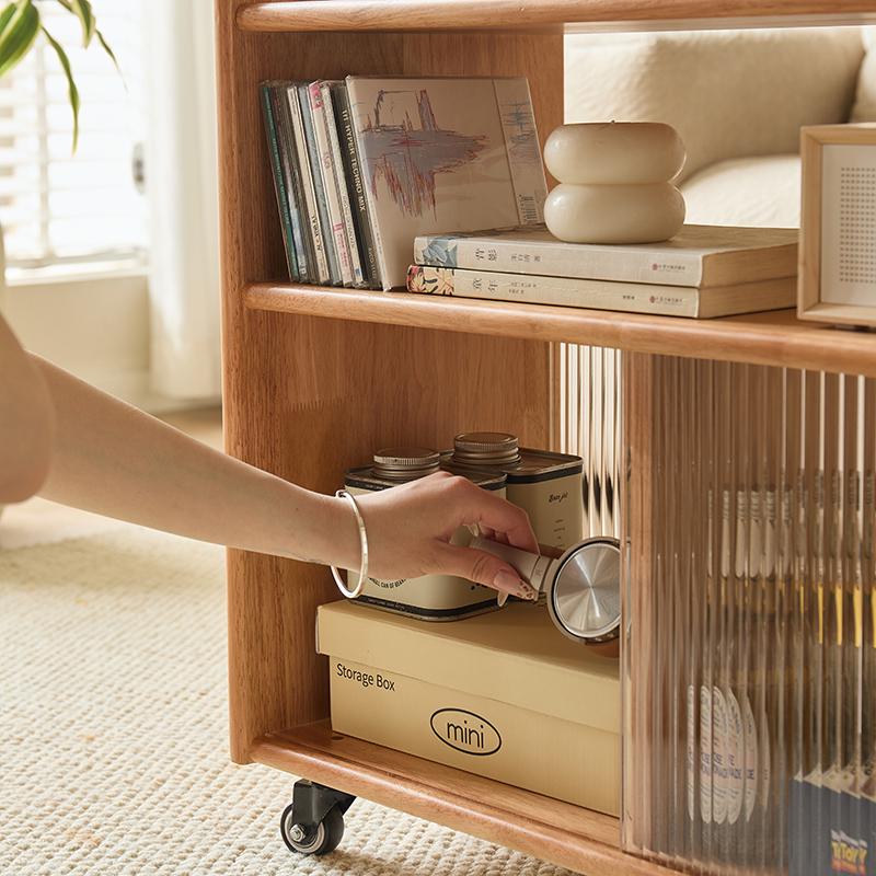 Solid Wood Retro Trolley: Movable Side Table & Snack Cart